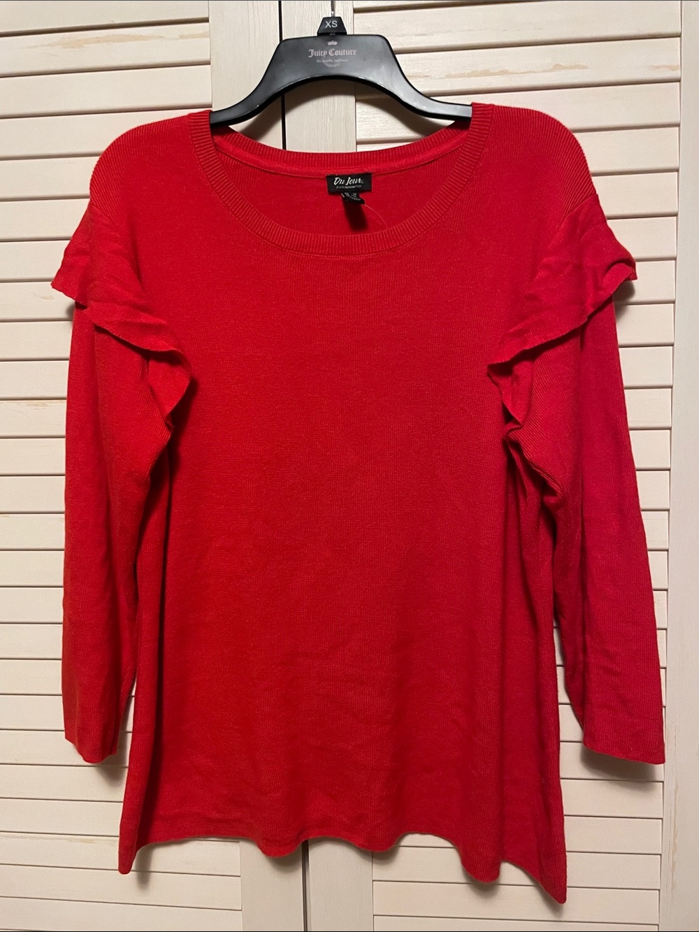 Du Jour Ruffle Shoulder red sweater